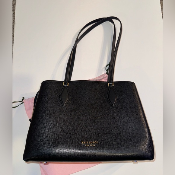 Kate Spade Hudson Large Work Tote with Laptop Insert Black Leather Pink Interior - Picture 7 of 7